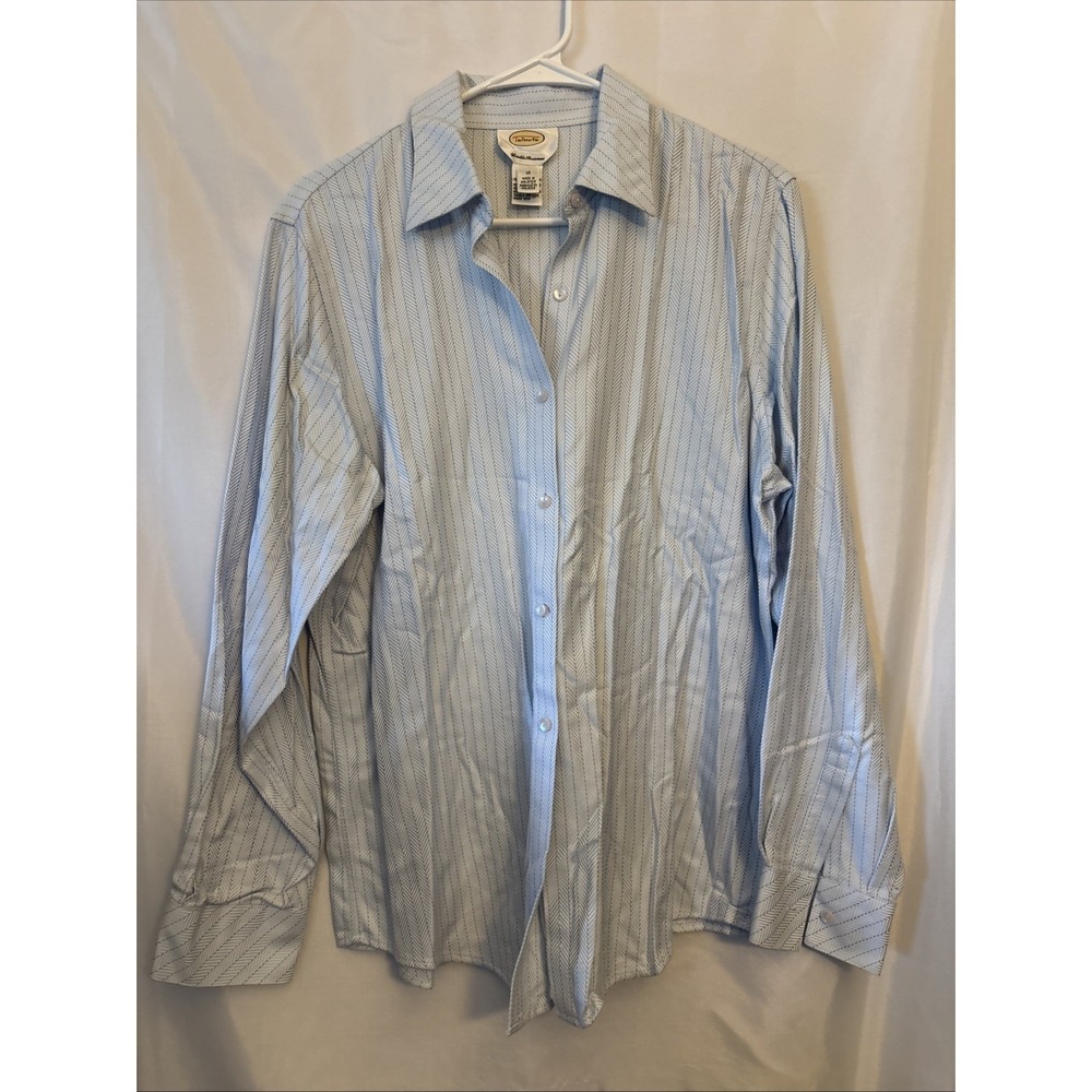Talbots Women's Vtg Flannel Button Up Blouse Blue Striped Cotton 12